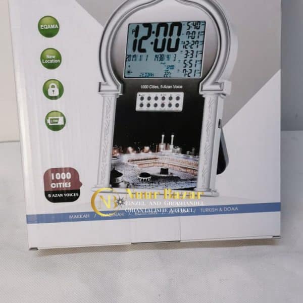 Automatische islamische Azan-Uhr mit Qibla-Richtung in zwei verschiedenen Farben