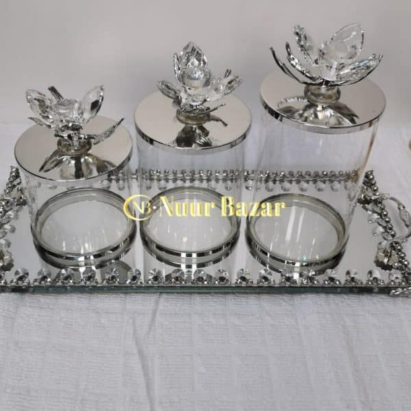 Storage jar set, 3 pieces with mirror tray